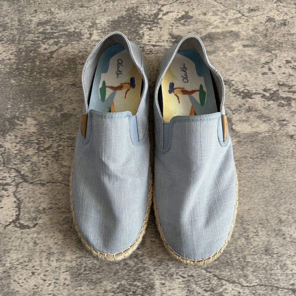 Olukai Kaula Pa'a Kapa Linen Espadrilles Loafers Womens 8.5 Lanai Breeze Blue - Picture 7 of 8